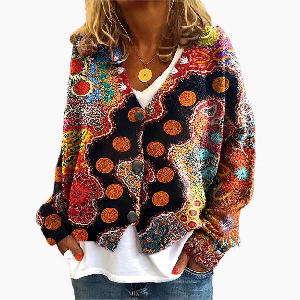 Serena Damski Kardigan Boho – Kolorowy & Wygodny Tkany Kardigan z Etnicznym Wzorem