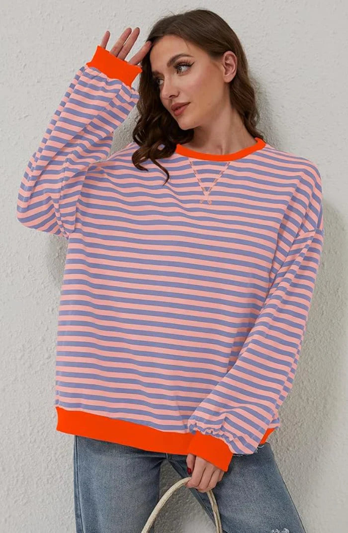 Mila Bluza Oversize – Wygodna Bluza z Klasycznymi Paskami i Kontrastowymi Szczegółami