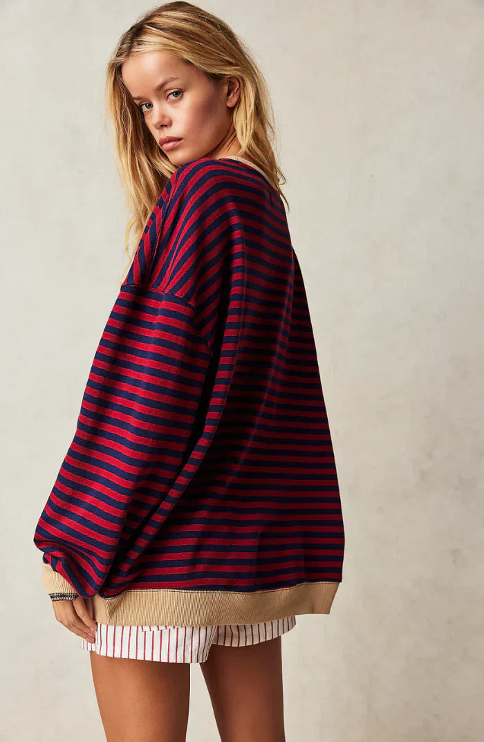 Mila Bluza Oversize – Wygodna Bluza z Klasycznymi Paskami i Kontrastowymi Szczegółami