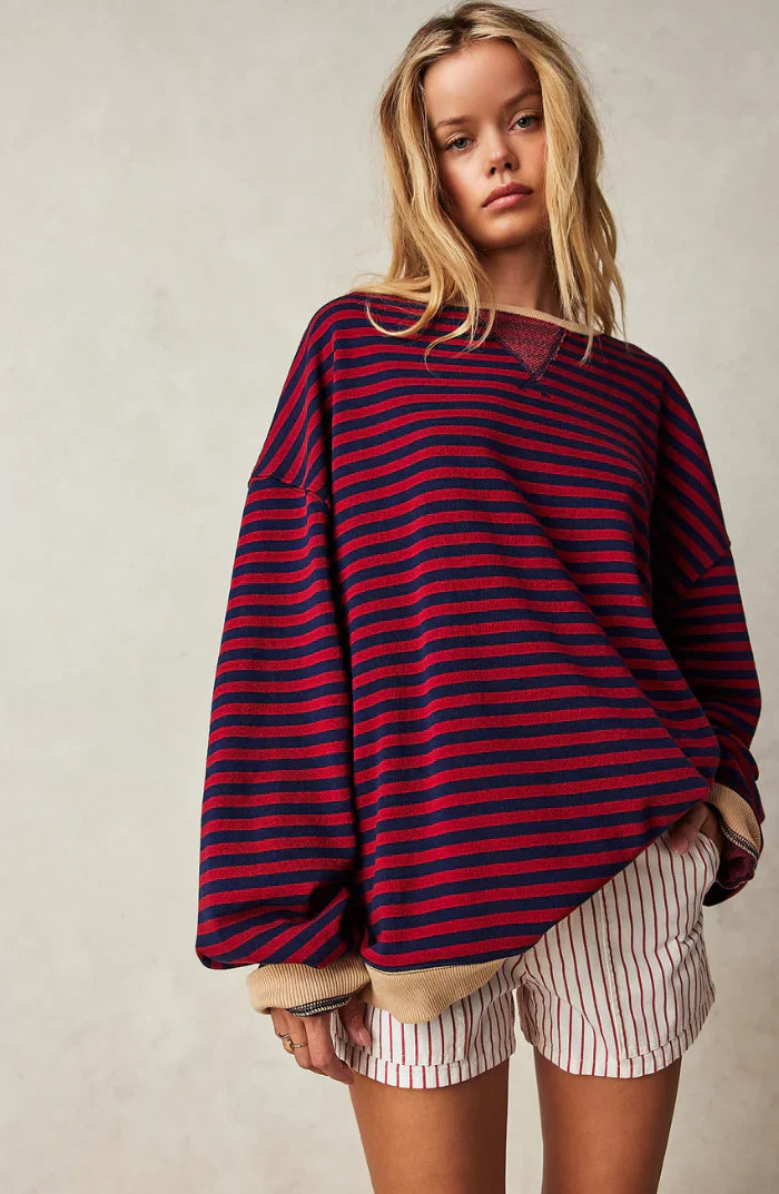 Mila Bluza Oversize – Wygodna Bluza z Klasycznymi Paskami i Kontrastowymi Szczegółami