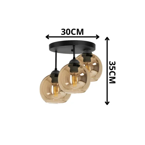 Xano Lampa Sufitowa 3-Punktowa Industrialna Amber Szkło Kula LED Nowoczesna Czarna