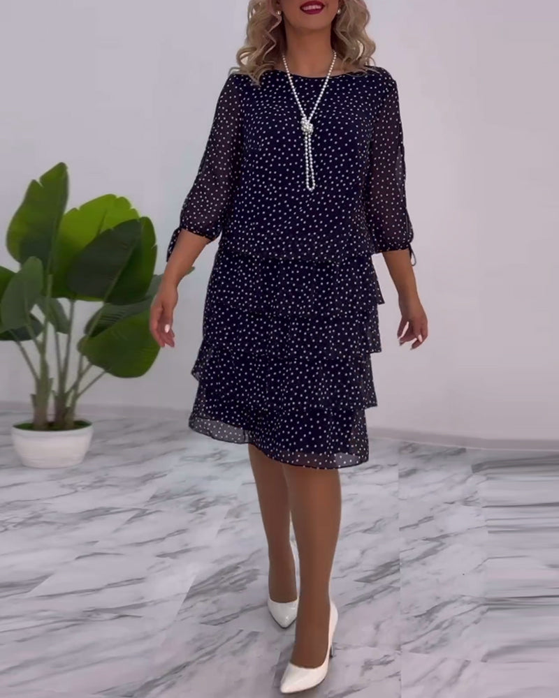 Sukienka Damska Yasmine – Elegancka Sukienka Warstwowa w Groszki z Zwiewnym, Kobiecym Krojem