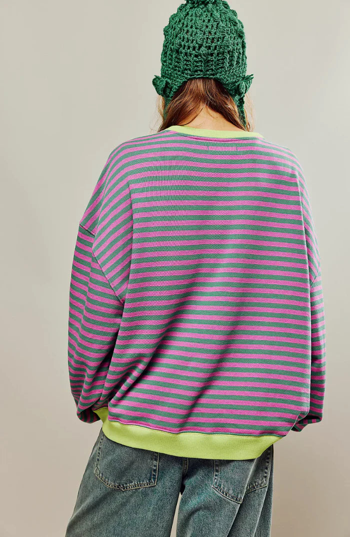 Mila Bluza Oversize – Wygodna Bluza z Klasycznymi Paskami i Kontrastowymi Szczegółami