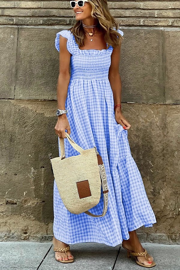Rosie Sukienka Długa Damska – Elegancka Sukienka w Kratę na Co Dzień i na Weekend