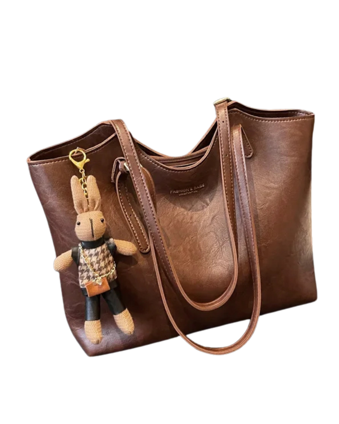 Emma Rustic Edge Tote – Przestronna Torebka Vintage z Ekologicznej Skóry z Ozdobnym Breloczkiem