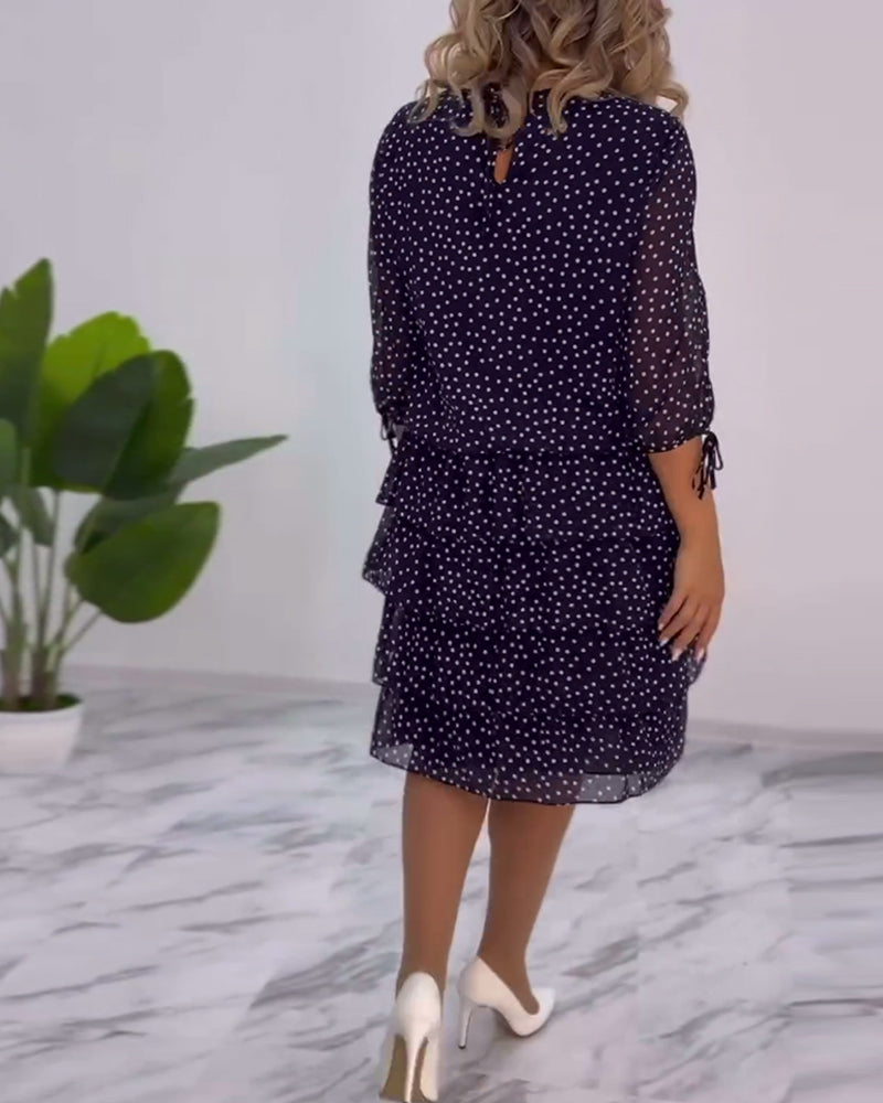 Sukienka Damska Yasmine – Elegancka Sukienka Warstwowa w Groszki z Zwiewnym, Kobiecym Krojem