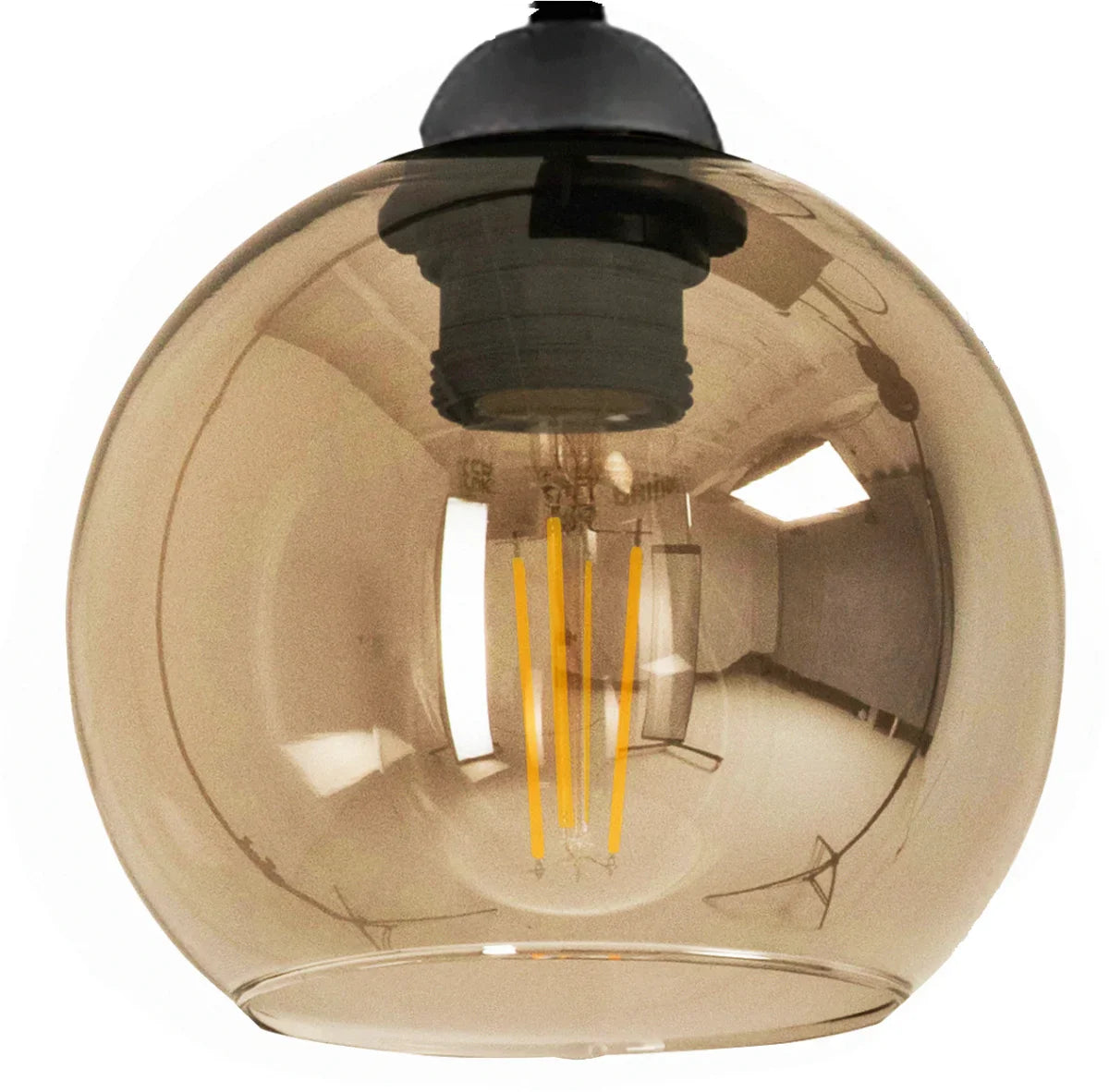 Lampa Wisząca 6-Punktowa Kule Szkło Bursztynowe Czarna Nowoczesna Salon Jadalnia LED