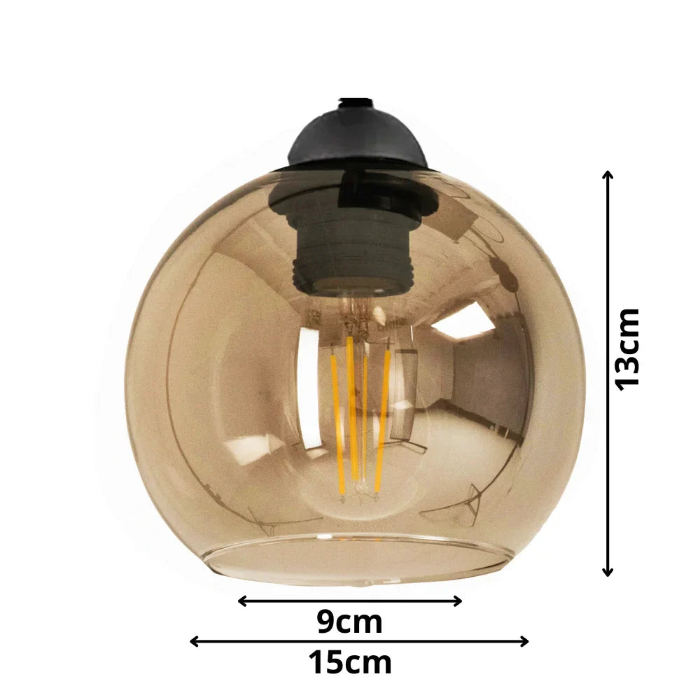 Lampa Wisząca Podłużna 3-Punktowa Szkło Bursztynowe Czarna Salon Jadalnia Nowoczesna LED