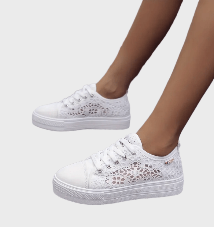 Damskie Sneakersy Alena – Białe Buty Sznurowane z Oddychającym Materiałem i Antypoślizgową Podeszwą