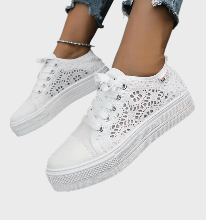 Damskie Sneakersy Alena – Białe Buty Sznurowane z Oddychającym Materiałem i Antypoślizgową Podeszwą
