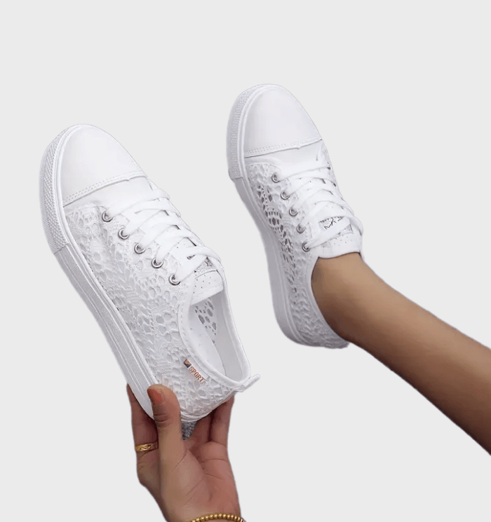 Damskie Sneakersy Alena – Białe Buty Sznurowane z Oddychającym Materiałem i Antypoślizgową Podeszwą