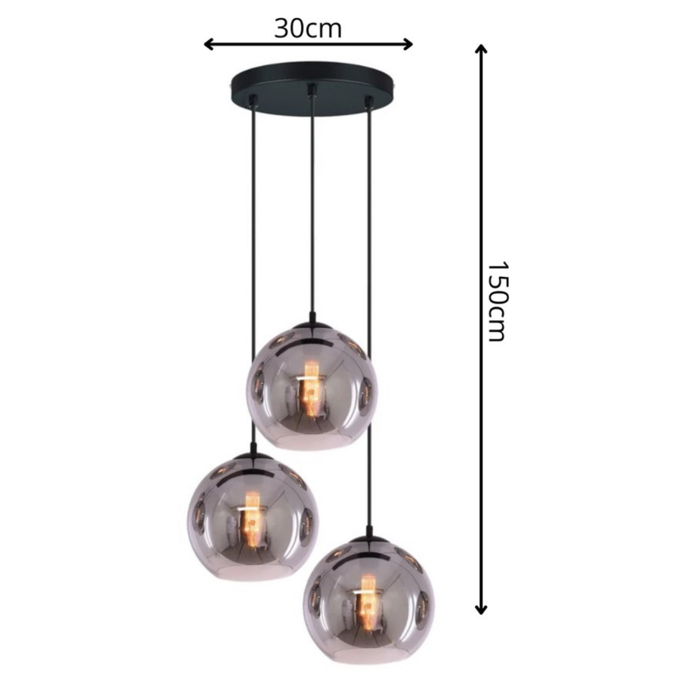 Lampa wisząca 3-punktowa Kule Szkło Dymione Industrialna Salon Jadalnia Smoke Czarna Szara