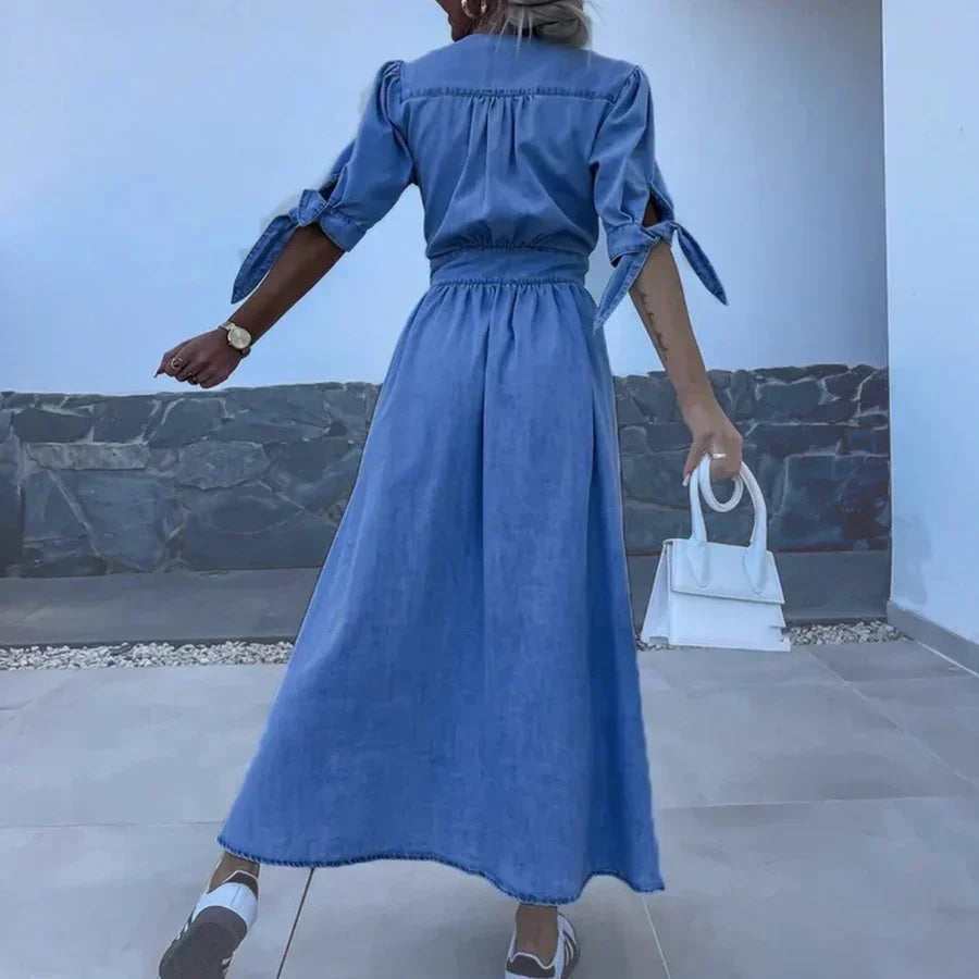 Alessia Długa Sukienka Damska – Elegancka Sukienka Jeansowa na Wiosnę i Lato w Stylu Casual