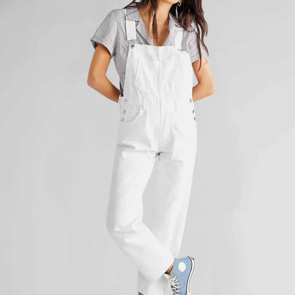 Charlotte Damski Denim Kombinezon – Stylowy i Wygodny, Taliowany Fason z Zapięciem na Guziki