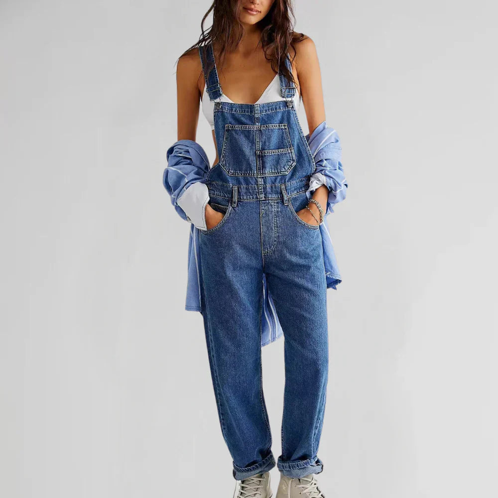 Charlotte Damski Denim Kombinezon – Stylowy i Wygodny, Taliowany Fason z Zapięciem na Guziki