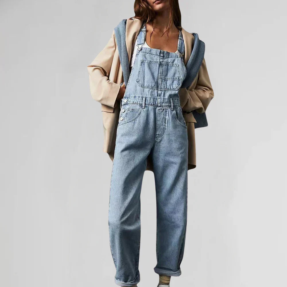 Charlotte Damski Denim Kombinezon – Stylowy i Wygodny, Taliowany Fason z Zapięciem na Guziki