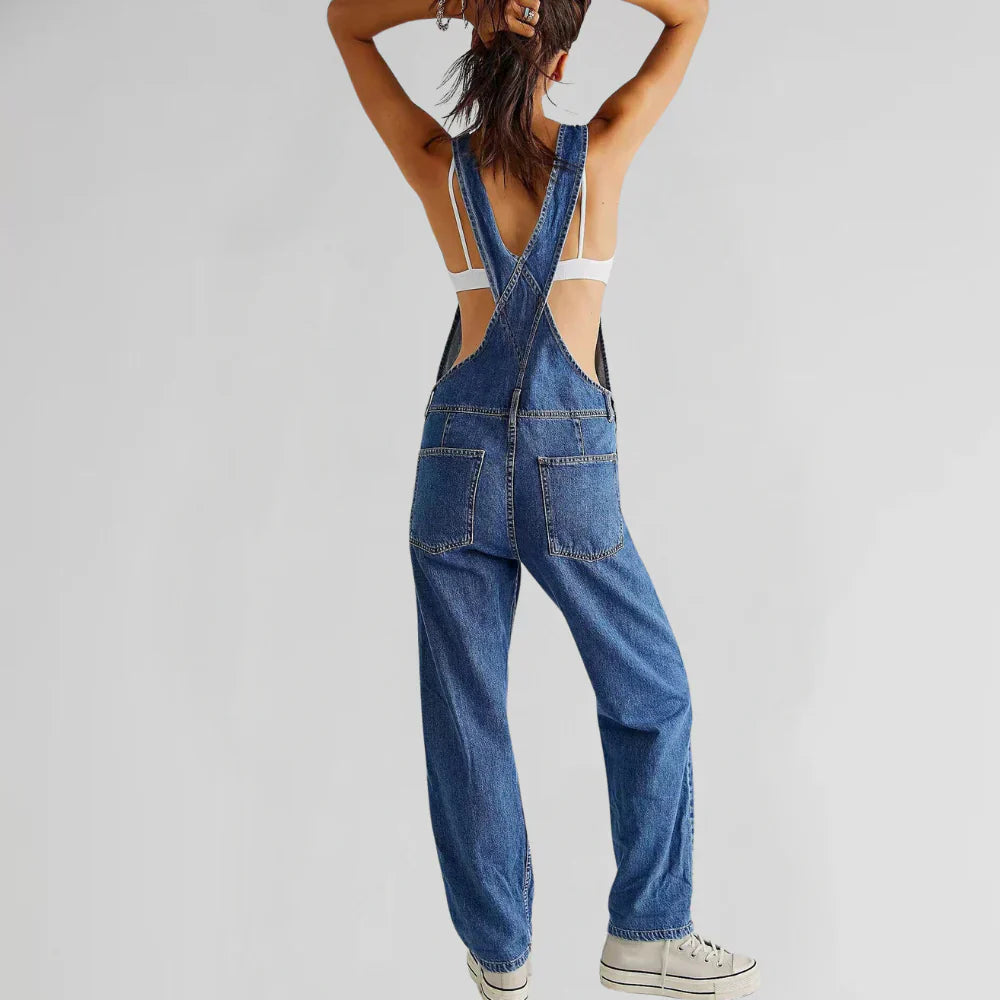 Charlotte Damski Denim Kombinezon – Stylowy i Wygodny, Taliowany Fason z Zapięciem na Guziki