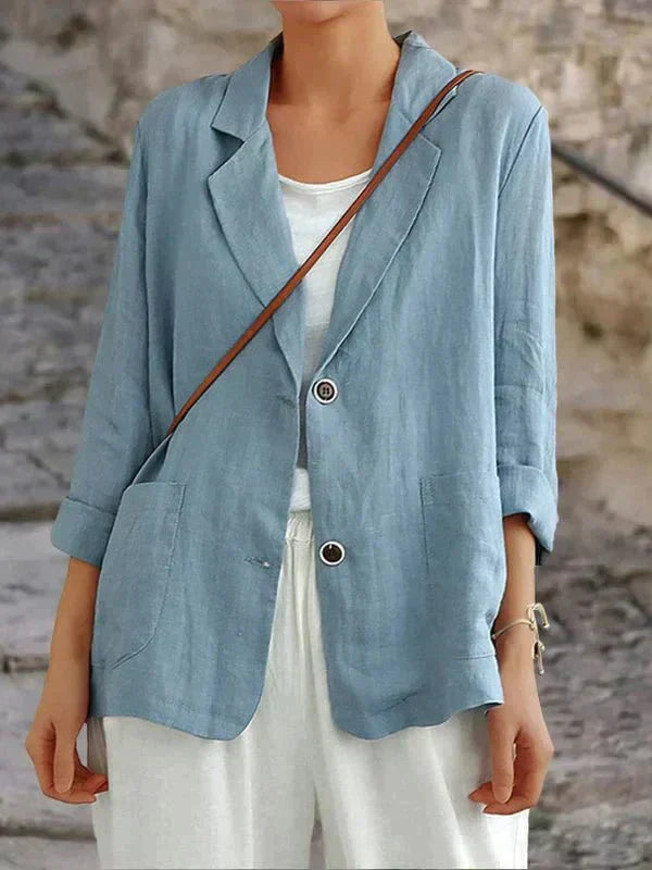Carmen Damski Lniany Blazer – Lekki i Elegancki Blazer na Co Dzień i do Biura