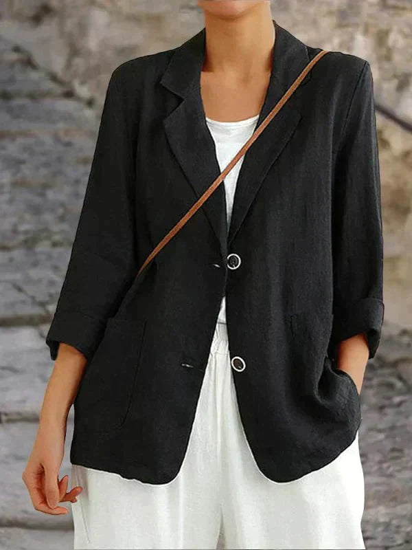 Carmen Damski Lniany Blazer – Lekki i Elegancki Blazer na Co Dzień i do Biura