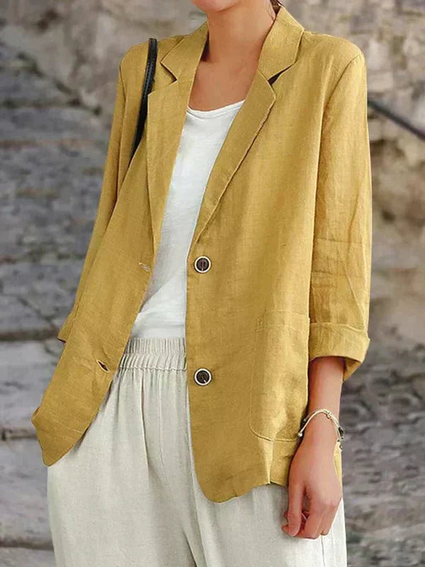 Carmen Damski Lniany Blazer – Lekki i Elegancki Blazer na Co Dzień i do Biura