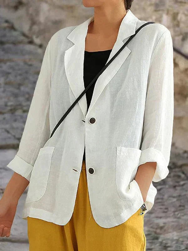 Carmen Damski Lniany Blazer – Lekki i Elegancki Blazer na Co Dzień i do Biura