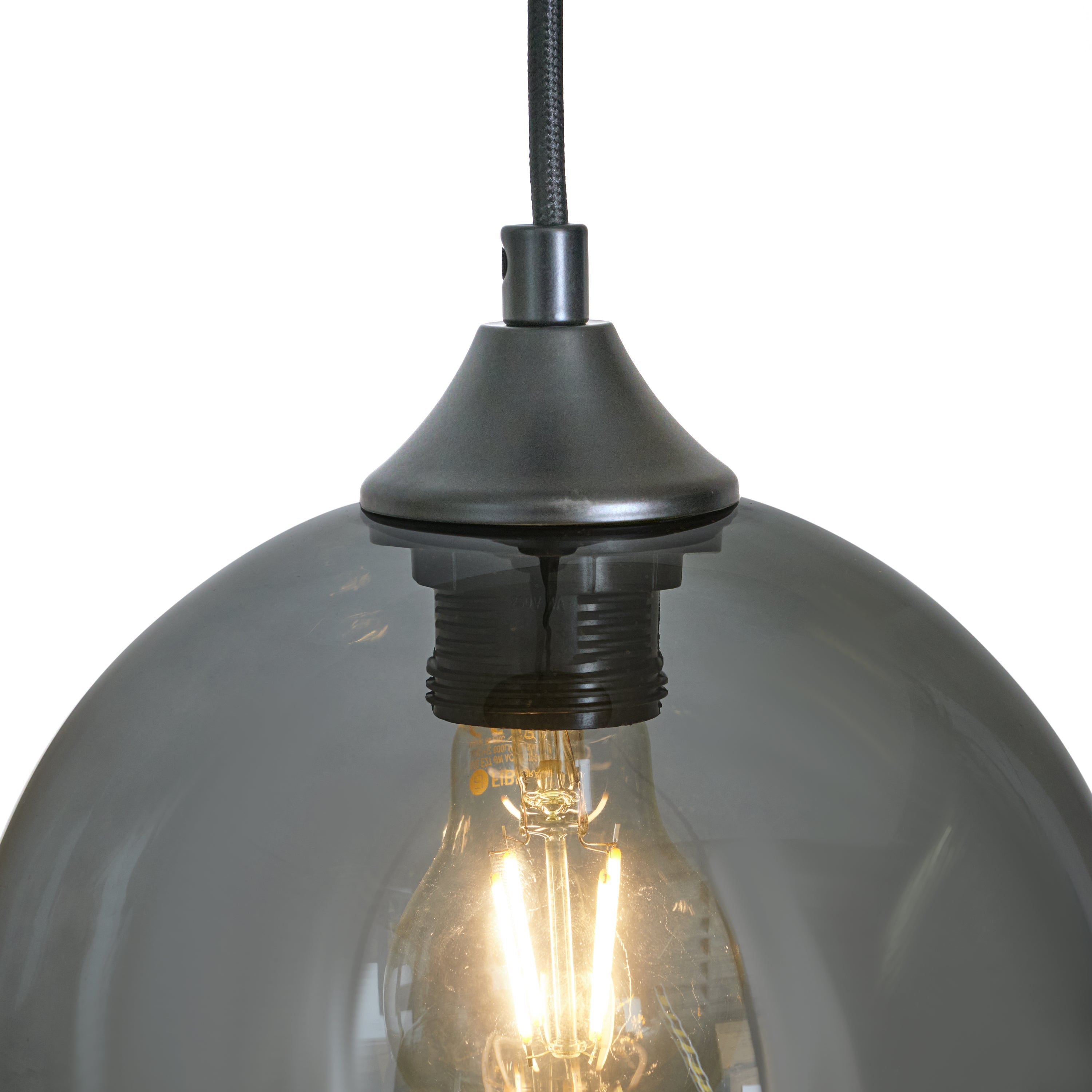 Lampa Wisząca 3-Punktowa Kule Szkło Dymione Czarna Industrialna Salon Jadalnia LED