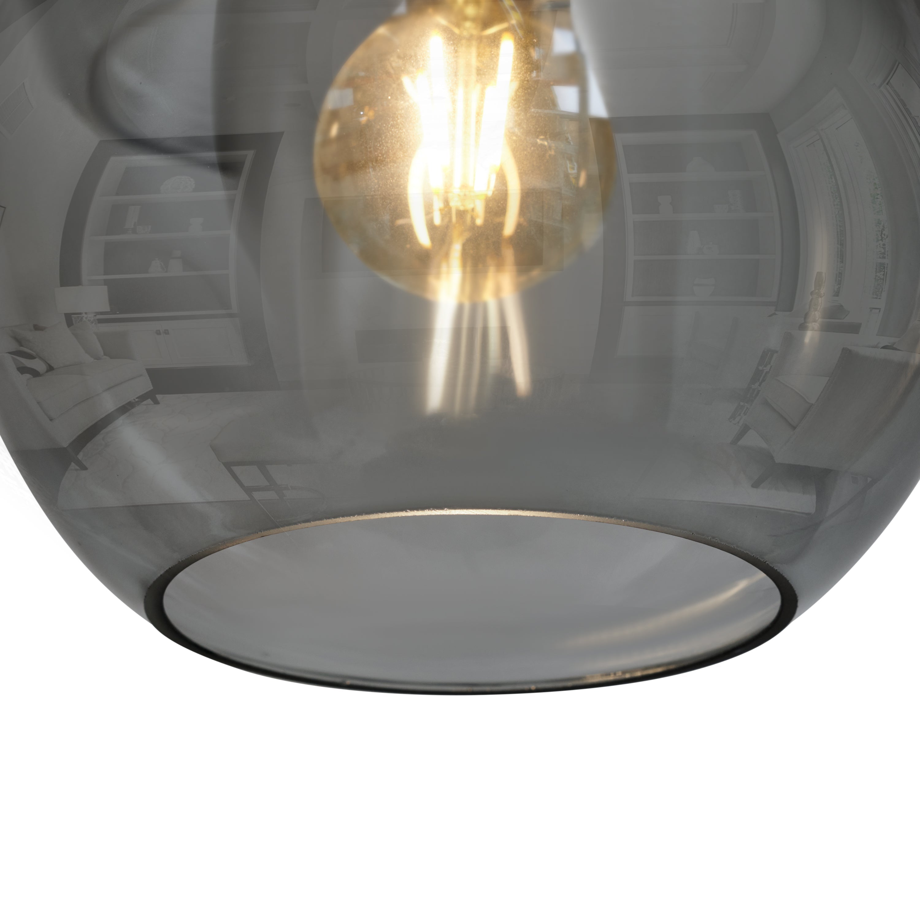 Lampa Wisząca 3-Punktowa Kule Szkło Dymione Czarna Industrialna Salon Jadalnia LED