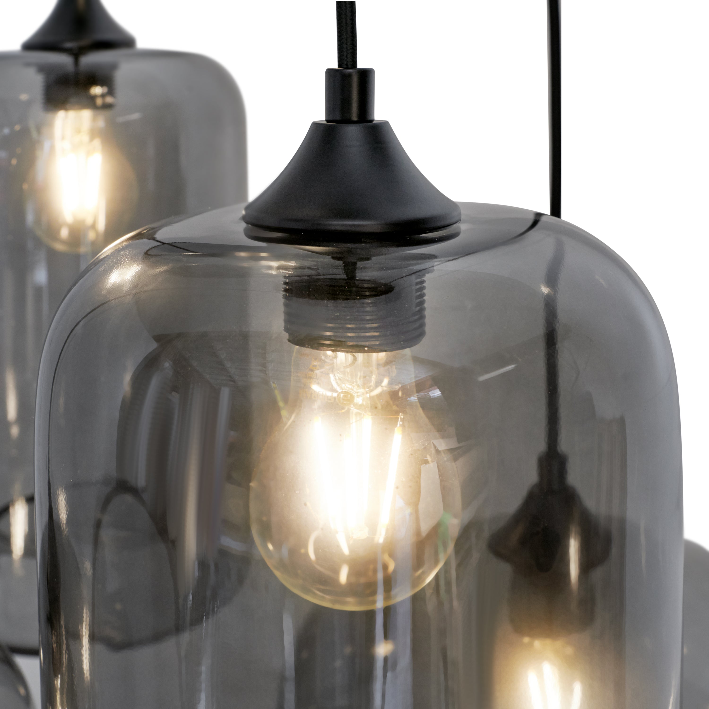 Lampa Wisząca 5-Punktowa Szklane Klosze Dymione Czarna Industrialna LED Salon Jadalnia