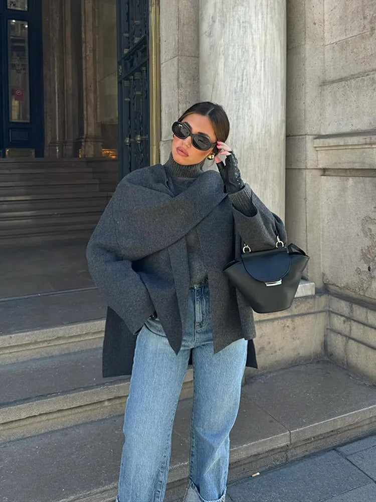Emma Poncho Damskie – Asymetryczne z Wełny, Eleganckie i Idealne na Zimowe Ogrzanie