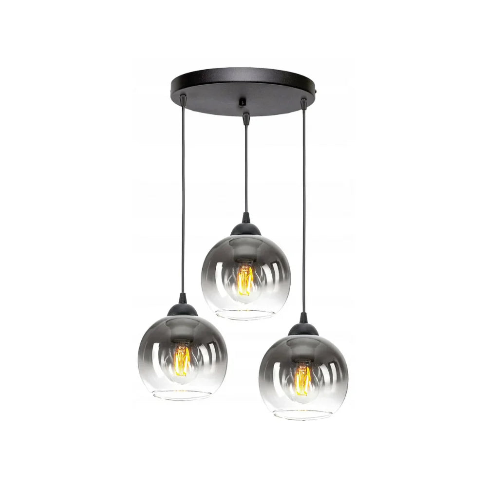 Lampa Wisząca 3-Punktowa Kule Szkło Dymione Czarna Nowoczesna LED Salon Jadalnia Amber