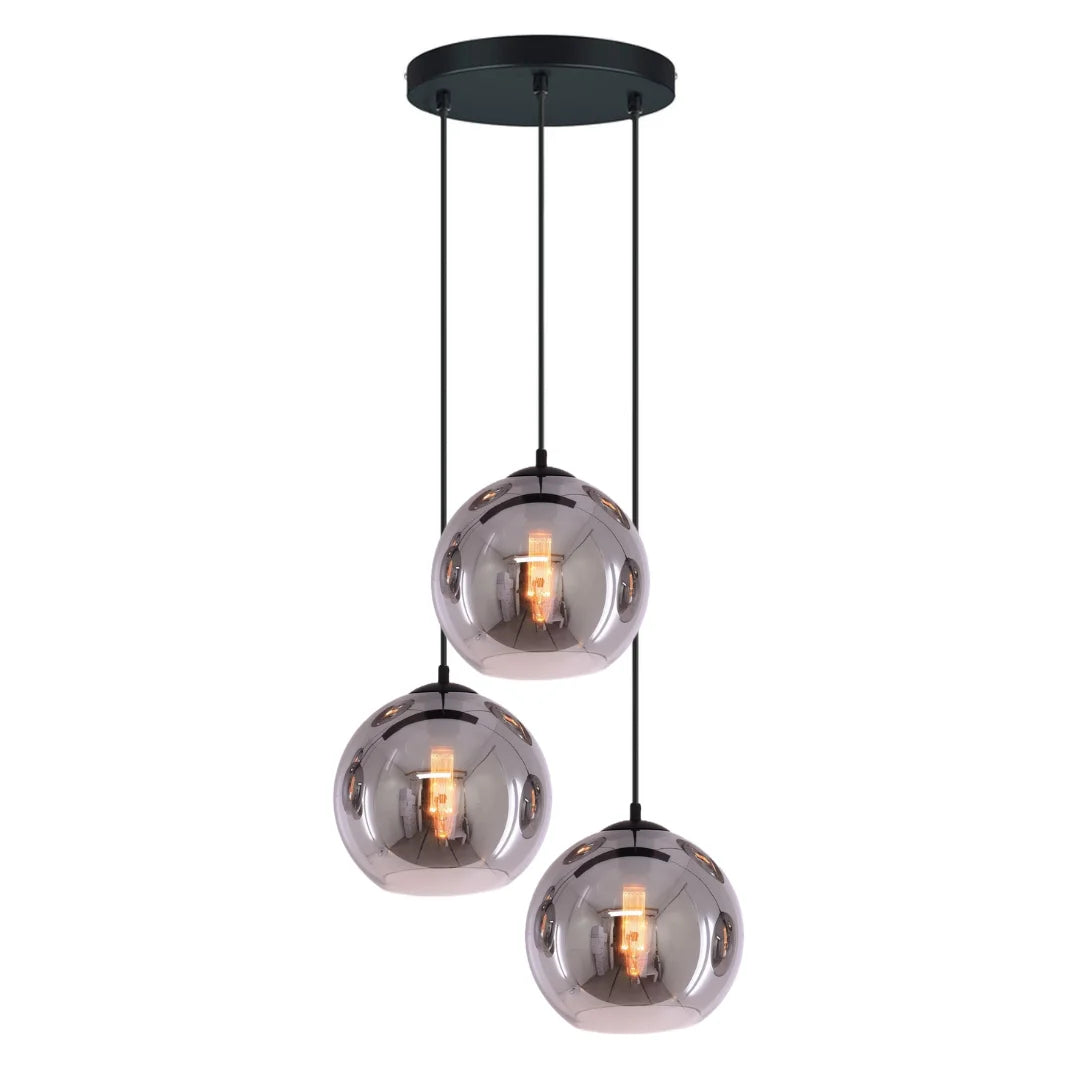 Lampa wisząca 3-punktowa Kule Szkło Dymione Industrialna Salon Jadalnia Smoke Czarna Szara