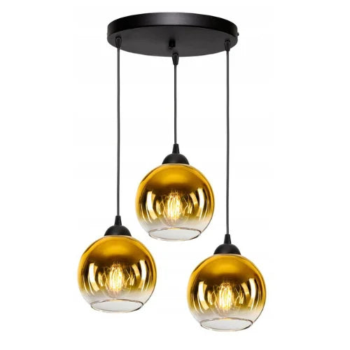 Lampa Wisząca 3-Punktowa Kule Szkło Dymione Czarna Nowoczesna LED Salon Jadalnia Amber