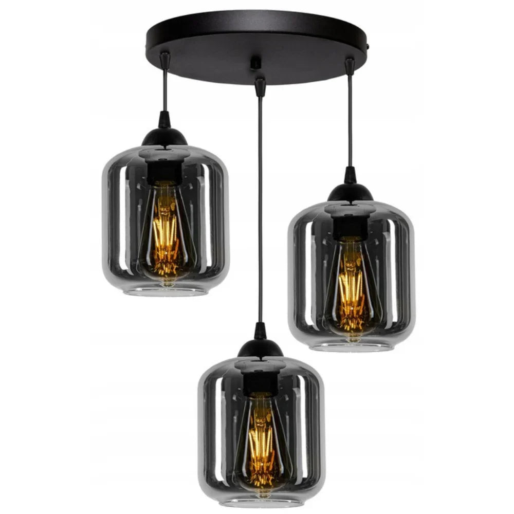 Lampa Wisząca – Industrialna 3 Szklane Kule Czarna „Smoke”