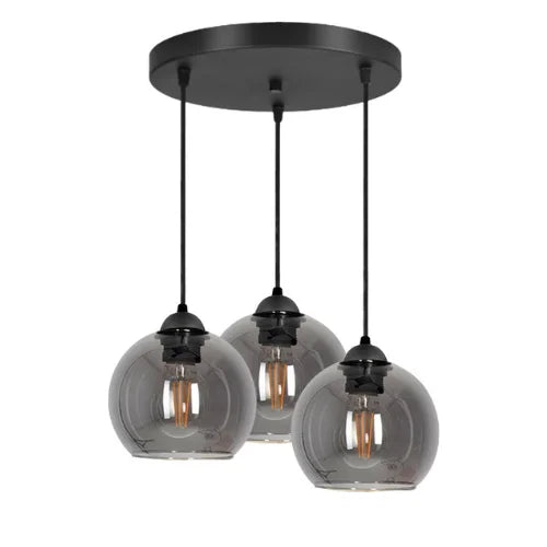 Lampa Wisząca 3-Punktowa Kule Szkło Dymione Czarna Nowoczesna LED Salon Jadalnia Amber