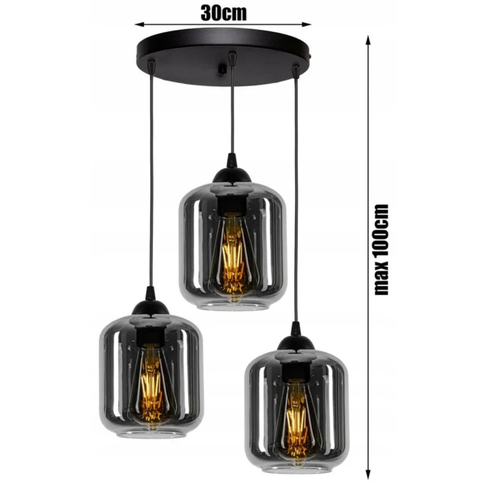 Lampa Wisząca – Industrialna 3 Szklane Kule Czarna „Smoke”