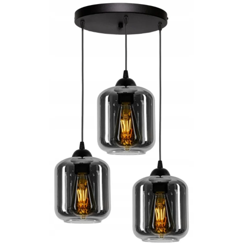 Lampa Wisząca – Industrialna 3 Szklane Kule Czarna „Smoke”