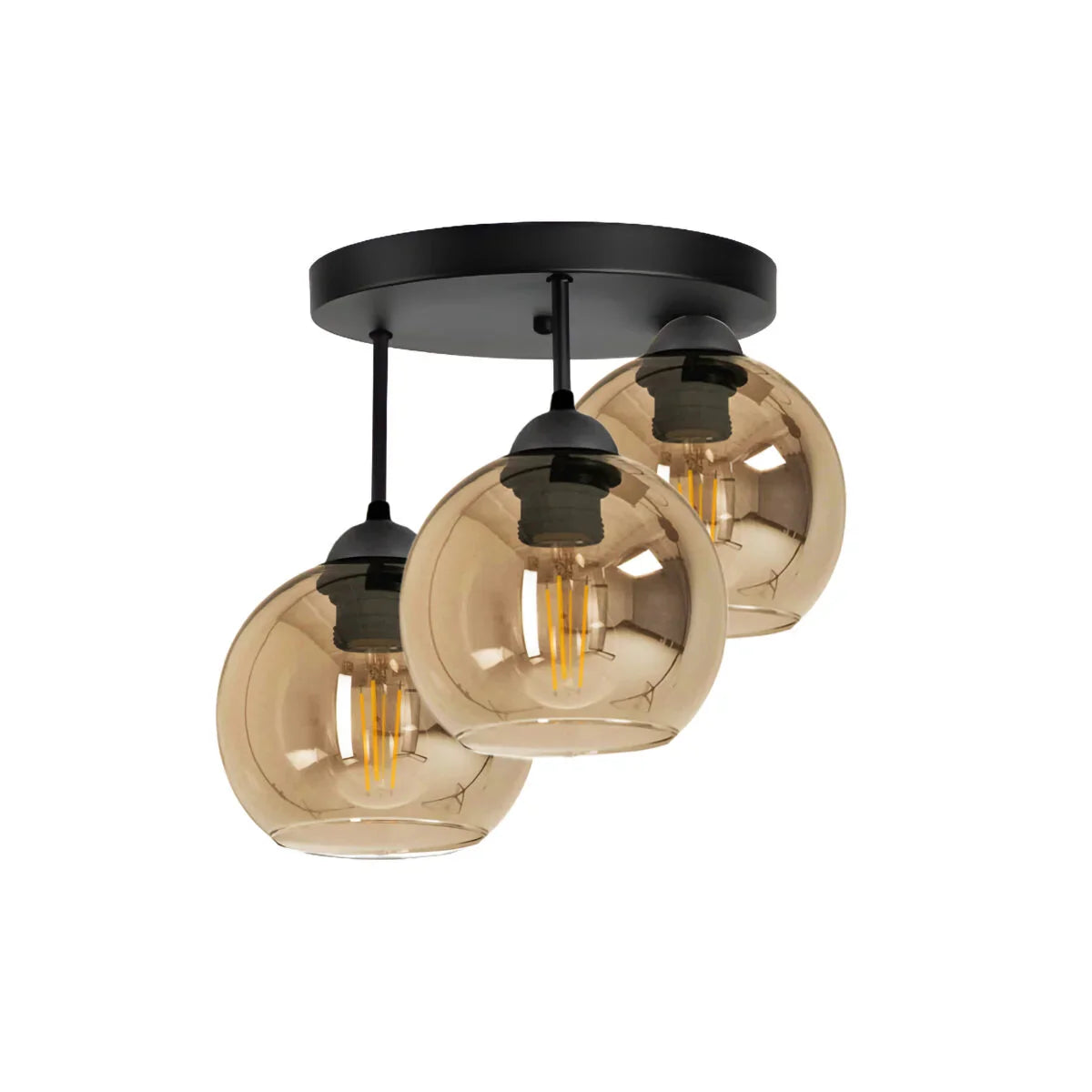 Xano Lampa Sufitowa 3-Punktowa Industrialna Amber Szkło Kula LED Nowoczesna Czarna